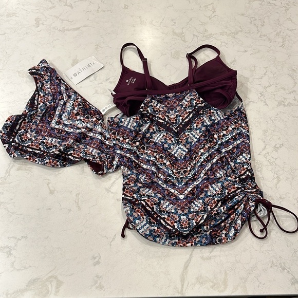 Athleta 36D/DD Marrakesh Side Scrunch Tankini Top + XL Bikini Wild Bloom NWT - Picture 6 of 16